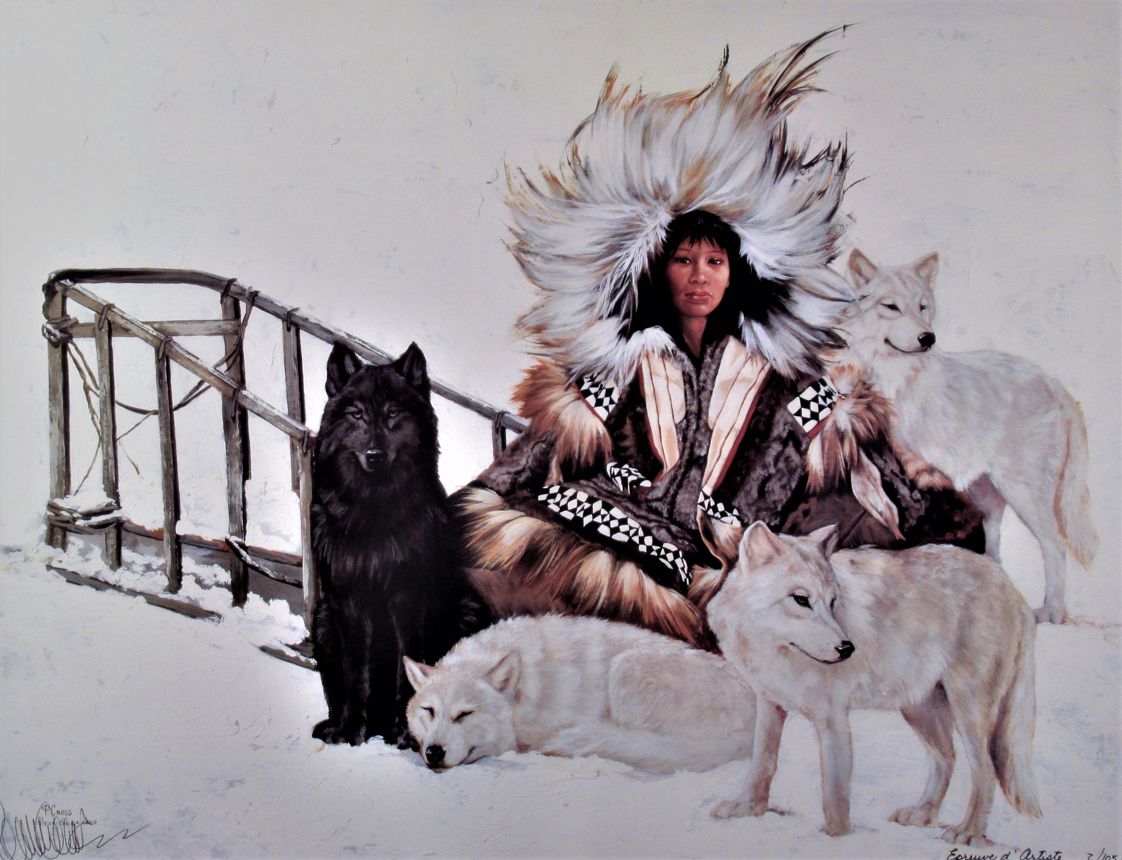 Agnjnauq Amguut; Iniupiaq (Woman with Her Wolves) - Print by Penni Anne Cross