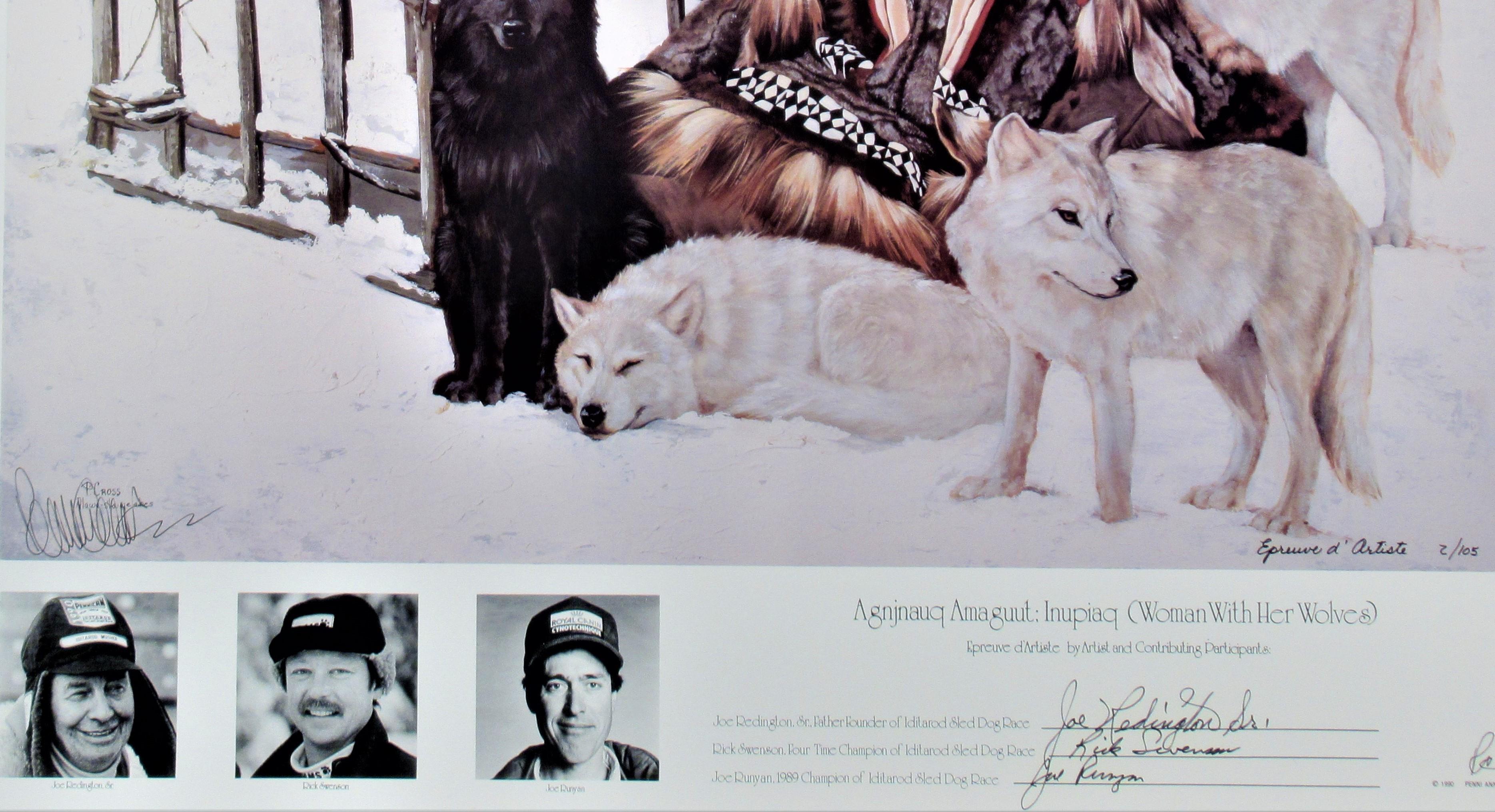 Agnjnauq Amguut; Iniupiaq (Woman with Her Wolves) - Realist Print by Penni Anne Cross