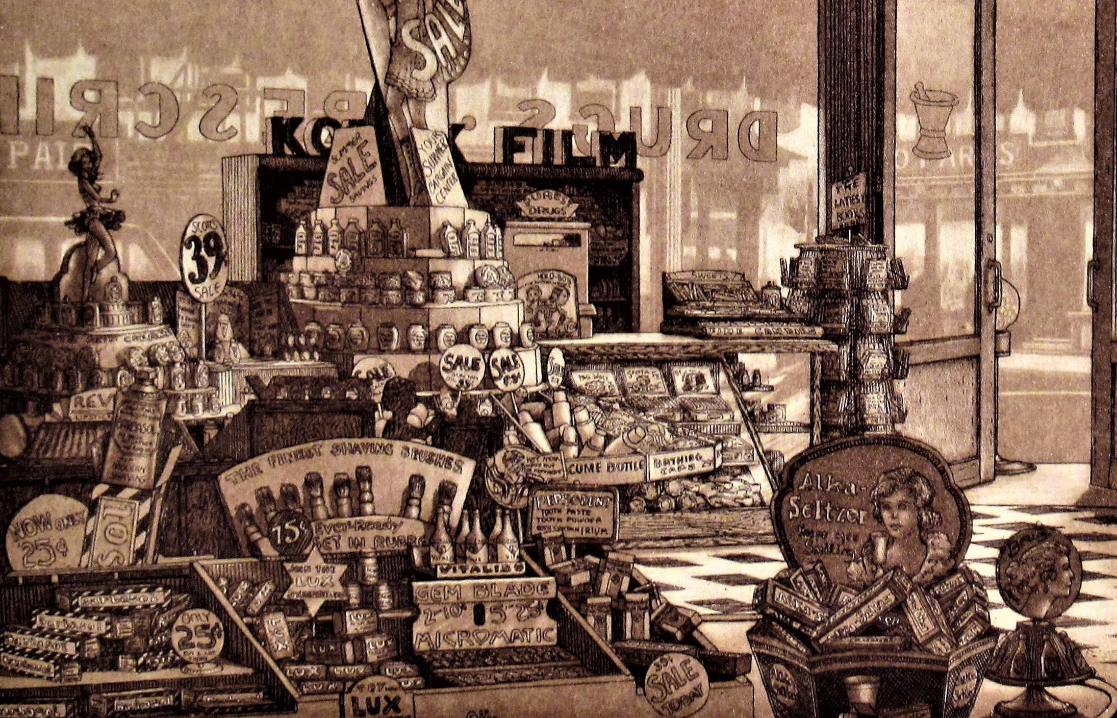 The Corner Drugstore - American Realist Print by Scott Fitzgerald