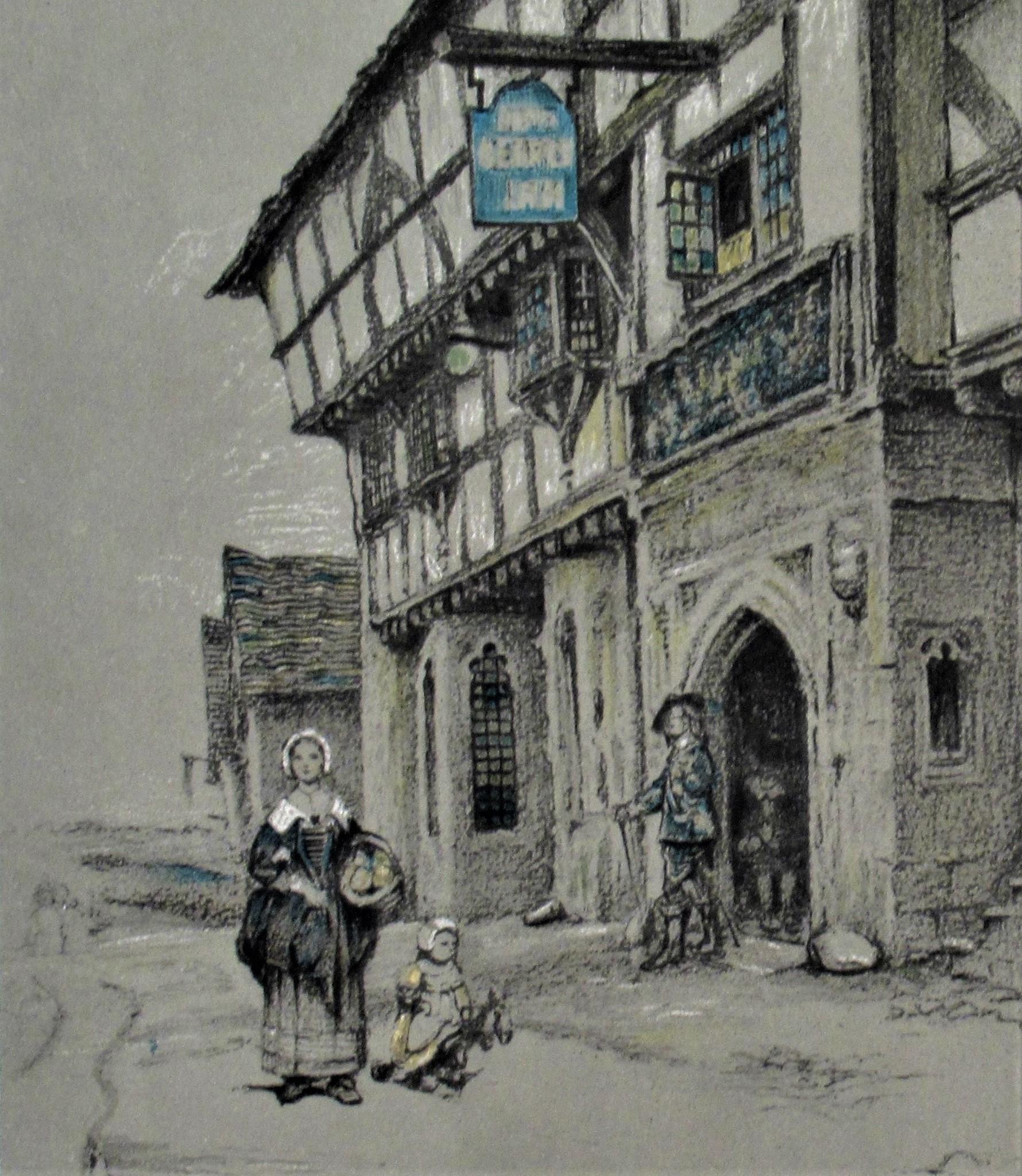 George Inn, Norton St. Philip - Gris Figurative Print par Cecil Charles Windsor Aldin