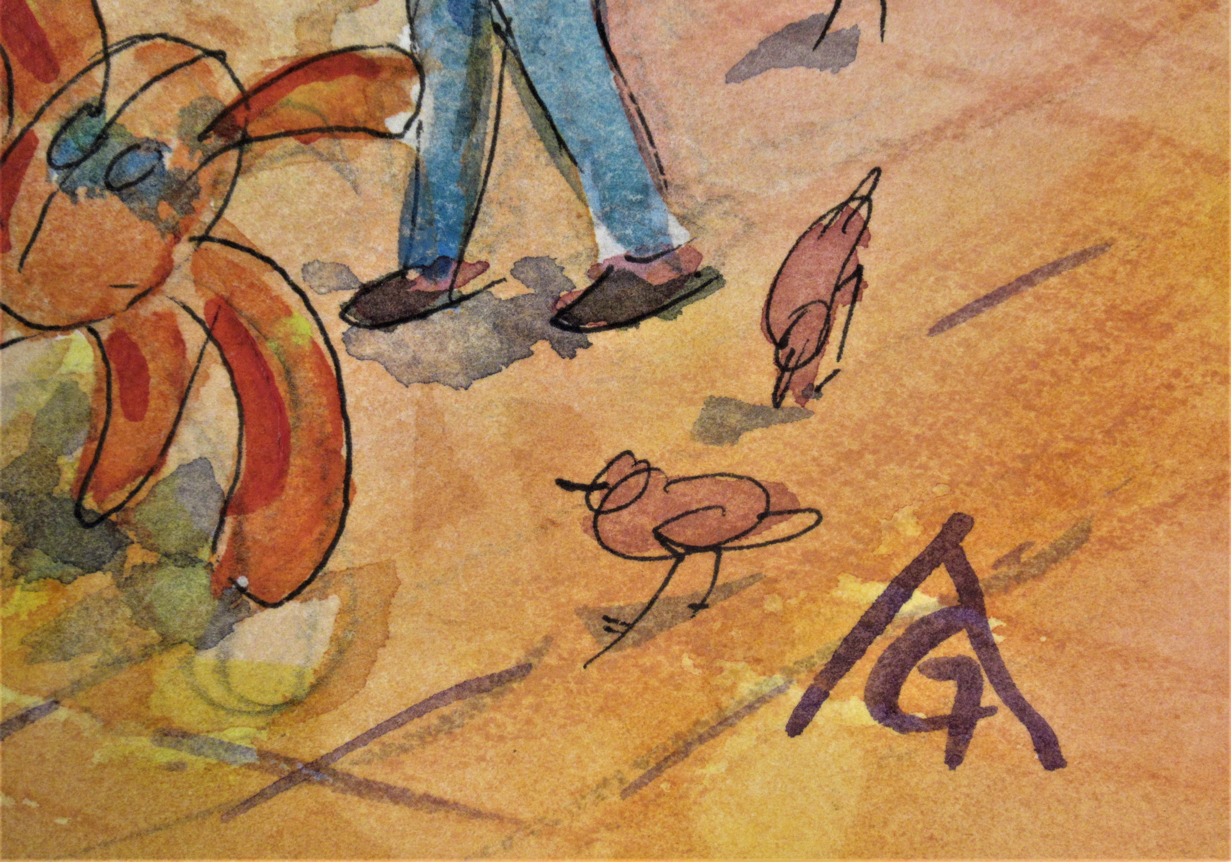 Künstler:  Arnold Grossman (Amerikaner, 1923-2016)
Titel: Oaxaca Spielzeit
Jahr:  c.1980
Medium:	Aquarell
Papier:  Aquarellpapier
Bildgröße: 12,25 x 16 Zoll
papierformat: 12,25 x 16 Zoll
Unterschrift:  Rechts unten vom Künstler signiert, auf der
