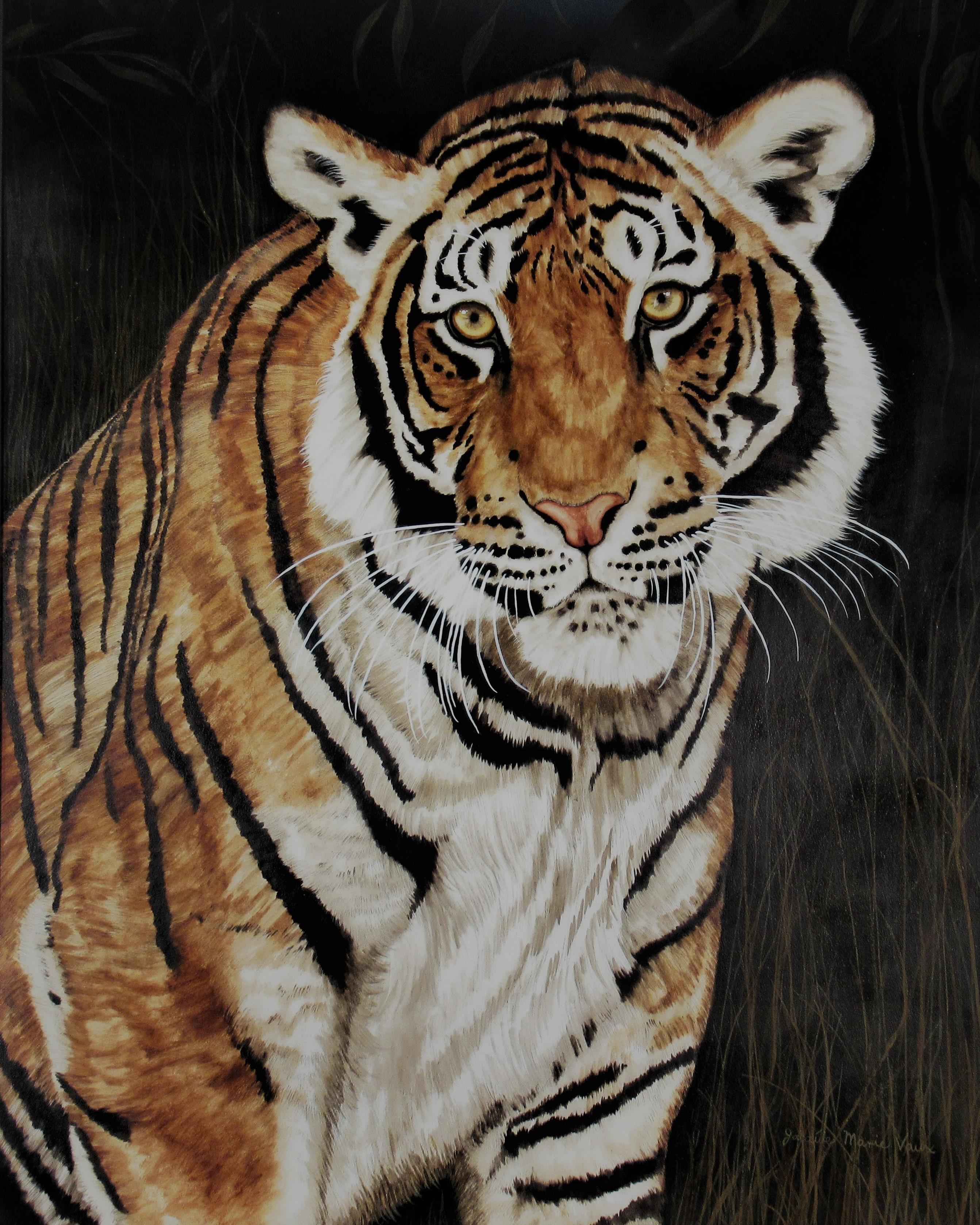 Daydreaming in Tiger Land, large watercolor and gouache - Art by Jacquie Marie Vaux