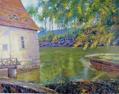 "Paisaje con estanque" Gran serigrafía original en color