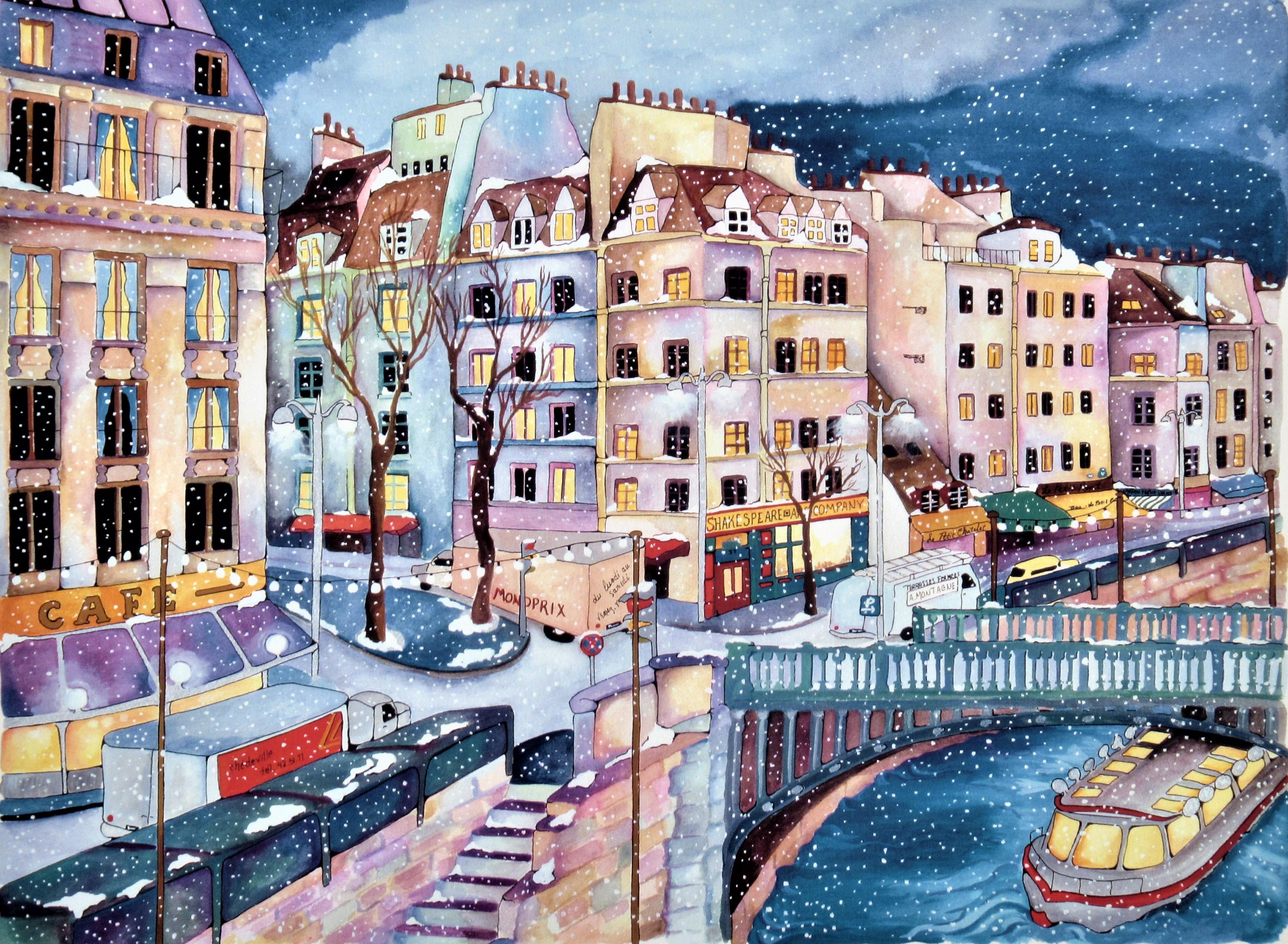 La Seine a Paris, Gran serigrafía original en color - Print moderno estadounidense de Linea Pergola