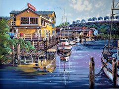 "Il molo" Serigrafia originale a colori di grandi dimensioni