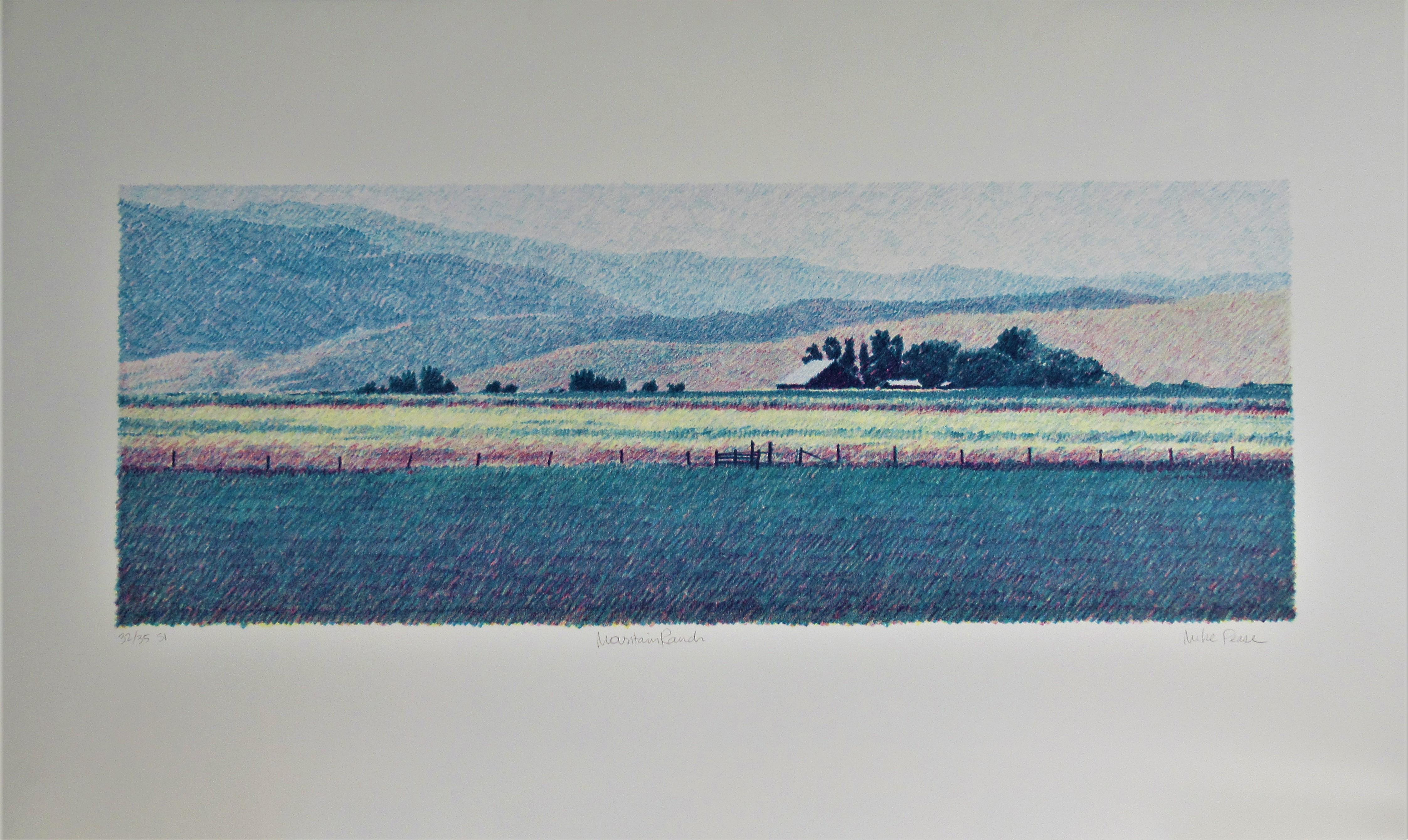 Michael (Mike) Pease Landscape Print - "Mountain Ranch" - Large color lithograph