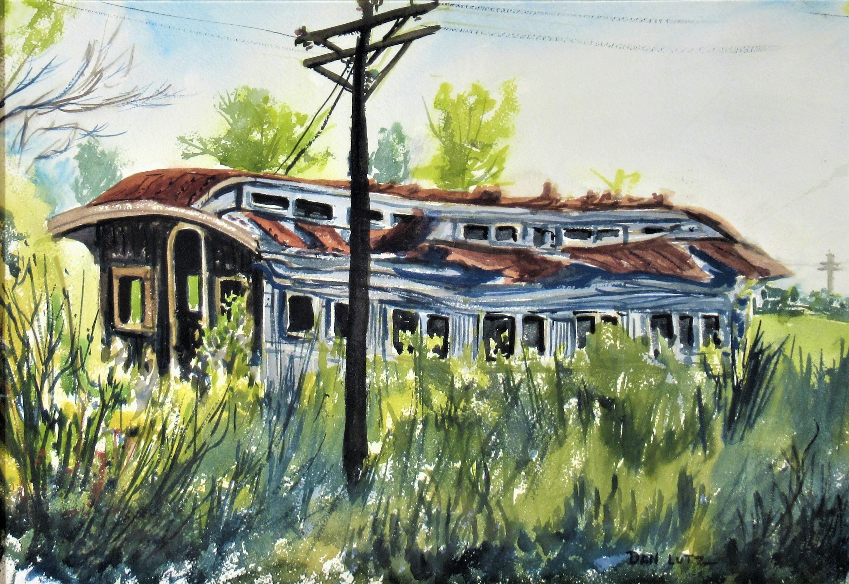La voiture de train abandonnée - Art de Dan (Daniel Stookey) Lutz