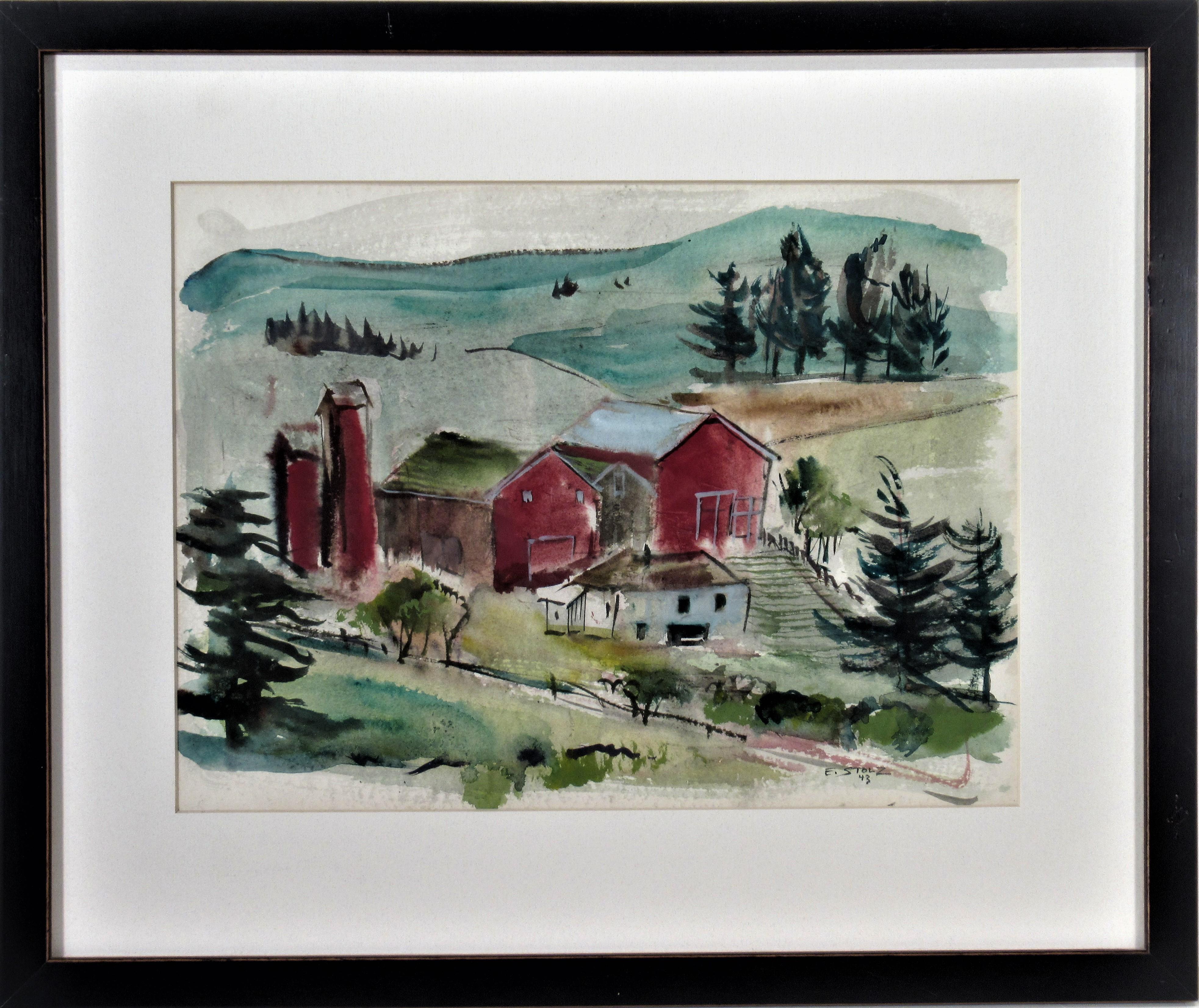 Hernst Stolz Figurative Art - California Landscape with Farm