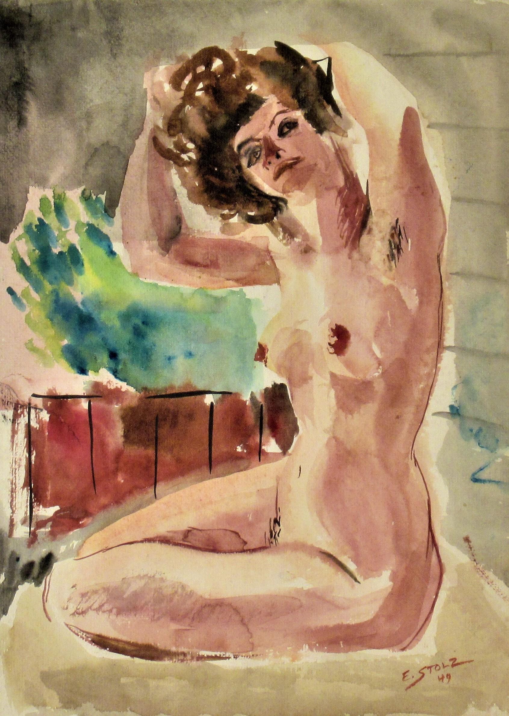 Sitting Nude - American Impressionist Art by Hernst Stolz