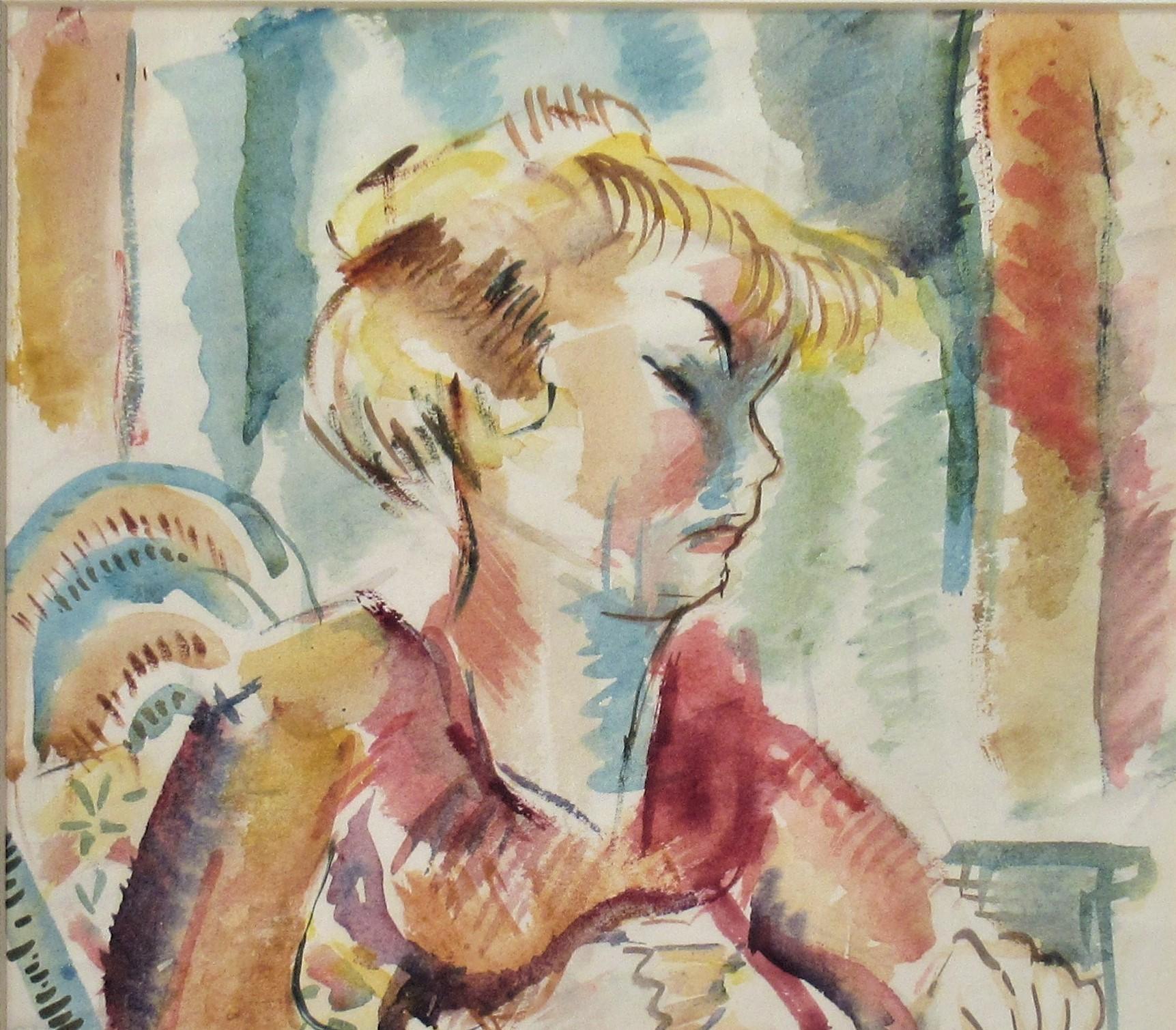 Mujer en una silla - Art impresionista estadounidense de Hernst Stolz