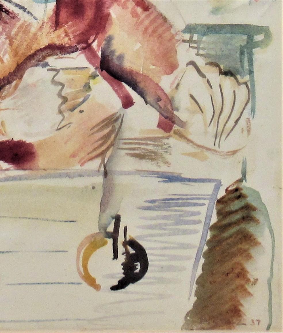Mujer en una silla - Figurative Art Beige de Hernst Stolz