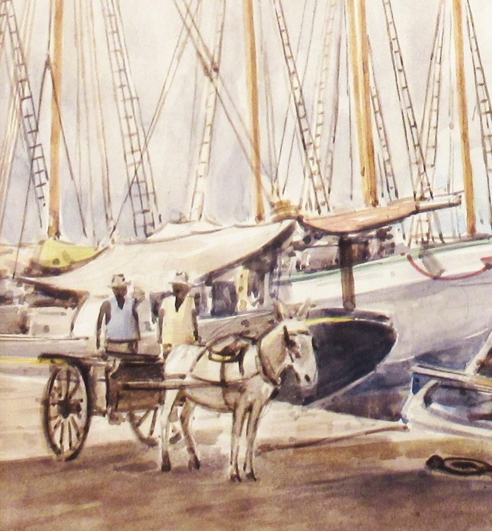 Puerto en Trinidad - Figurative Art Beige de Gerrit Willem Van Yperen