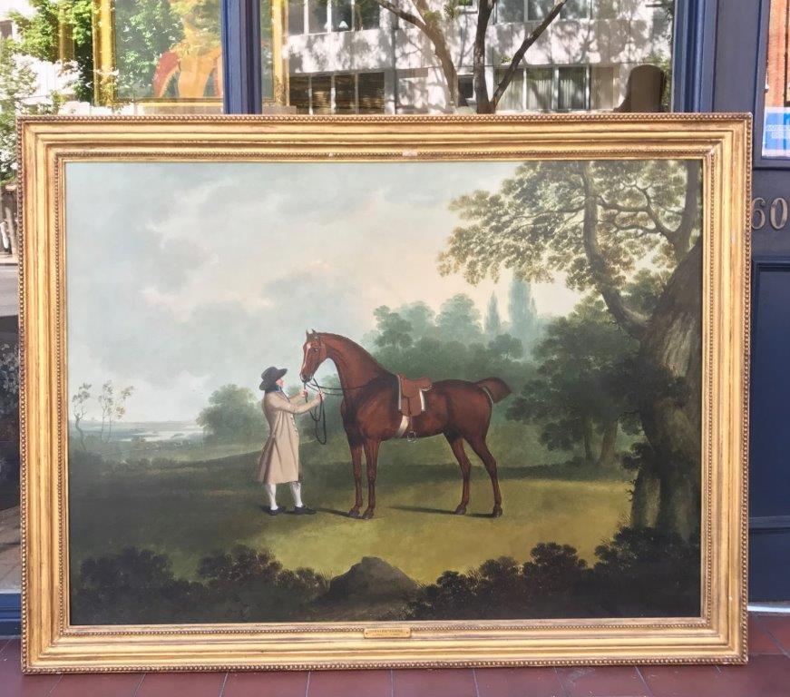 Peinture à l'huile du 18e siècle représentant un cheval et son maître - chasseur et chasseur - Painting de Charles Towne