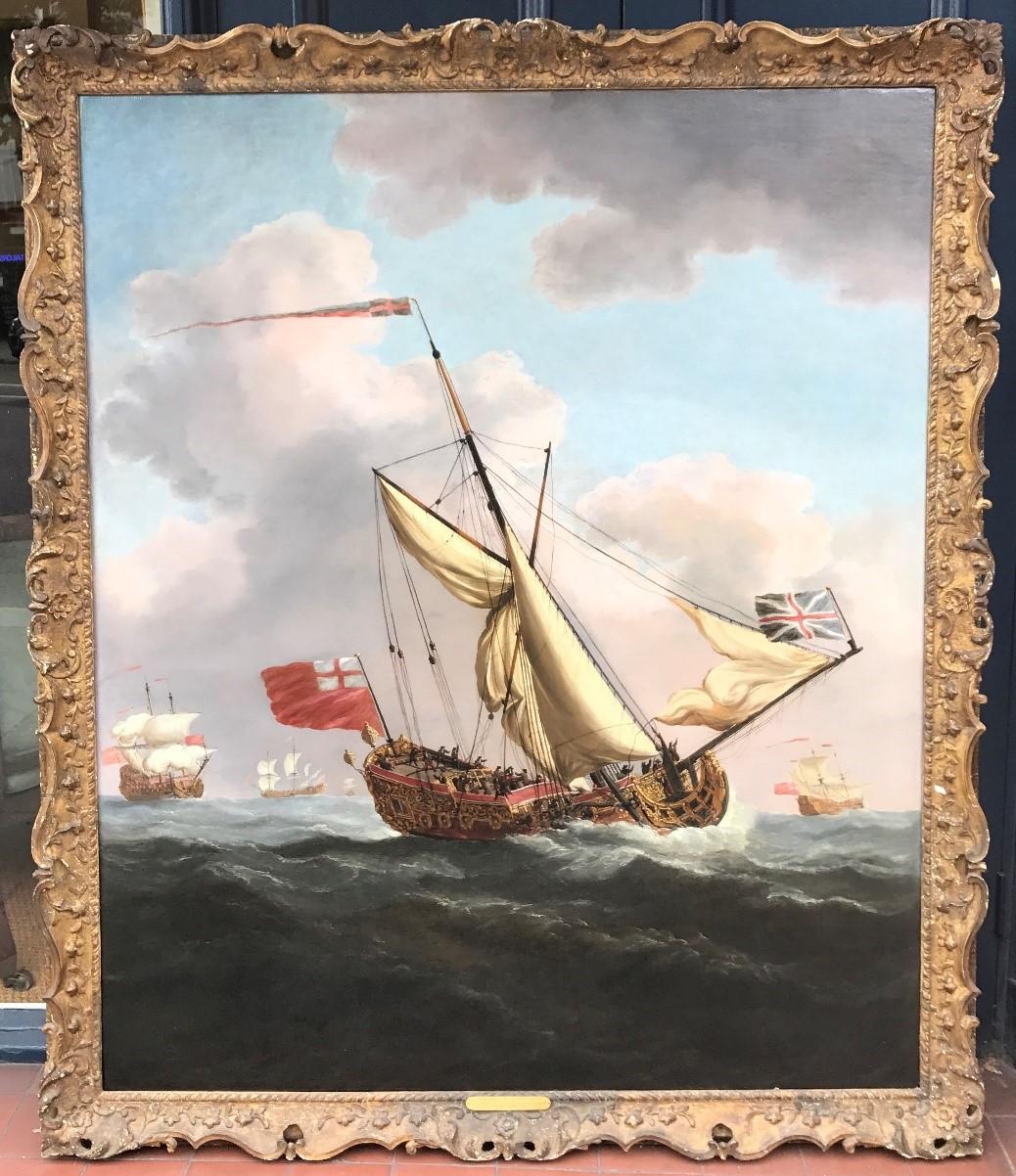 Attributed to Willem van de Velde the Younger Landscape Painting - Enormous 17th Century Seascape Painting of Charles II' Yacht HMS Henrietta