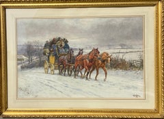 Gorgeous 19th Century Watercolour of a Horse-Drawn Carriage in the Snow