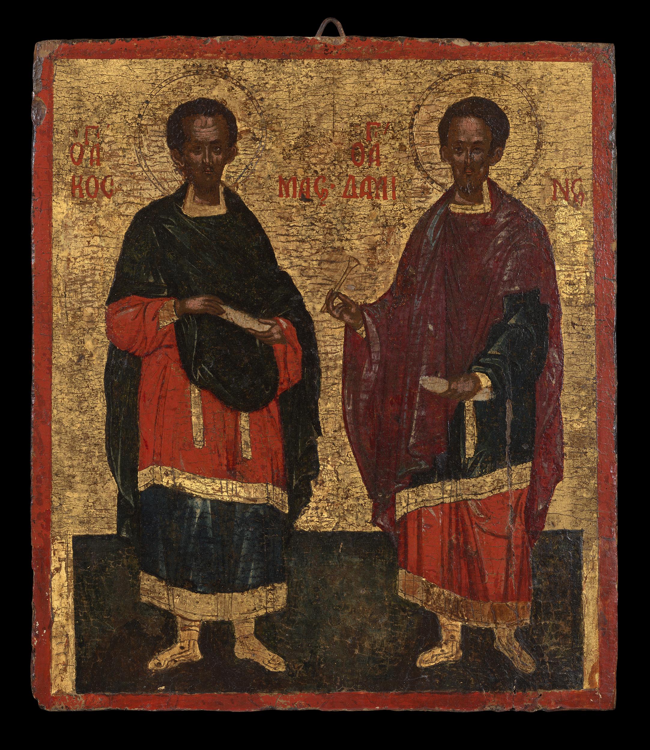 Antique Greek Icon of Saints Kosmas and Damian (Arnagyroi) (C17th) - Art by Unknown