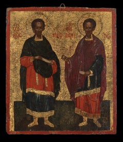 Antique Greek Icon of Saints Kosmas and Damian (Arnagyroi) (C17th)
