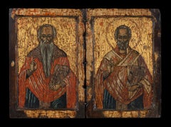 Antikes griechisches Diptychon mit Ikon des Heiligen Nikolaus und des Heiligen Haralambos ( 17. Jh.)