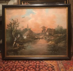 Antique A Large 18th Century Hunting painting of Duck Flighting