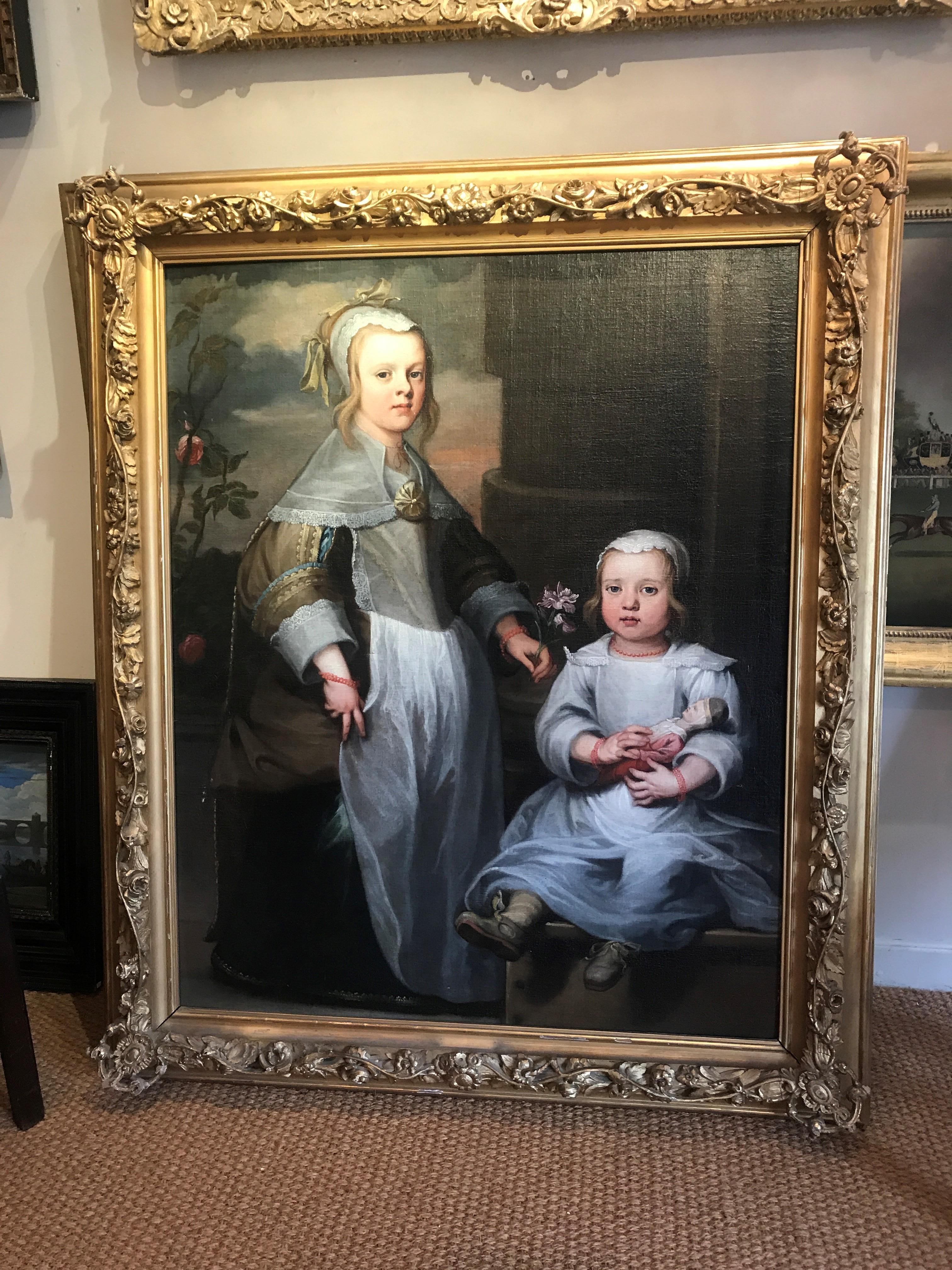 Portrait of Two Children - Brown Portrait Painting by Nicolaes Van Helt