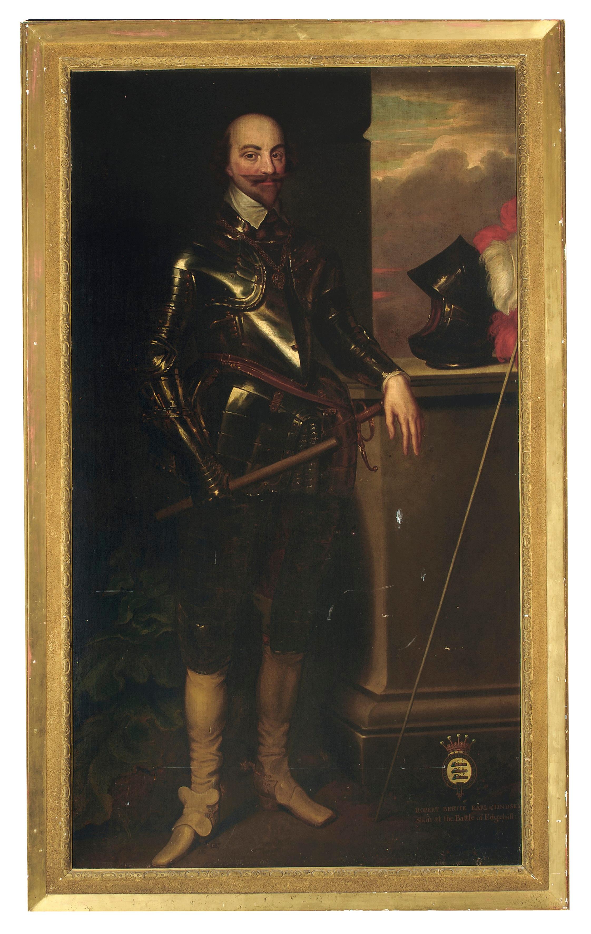 An Enormous and Imposing Portrait of Robert Bertie, 1st Earl of Lindsey - Painting by Studio of Anthony Van Dyck
