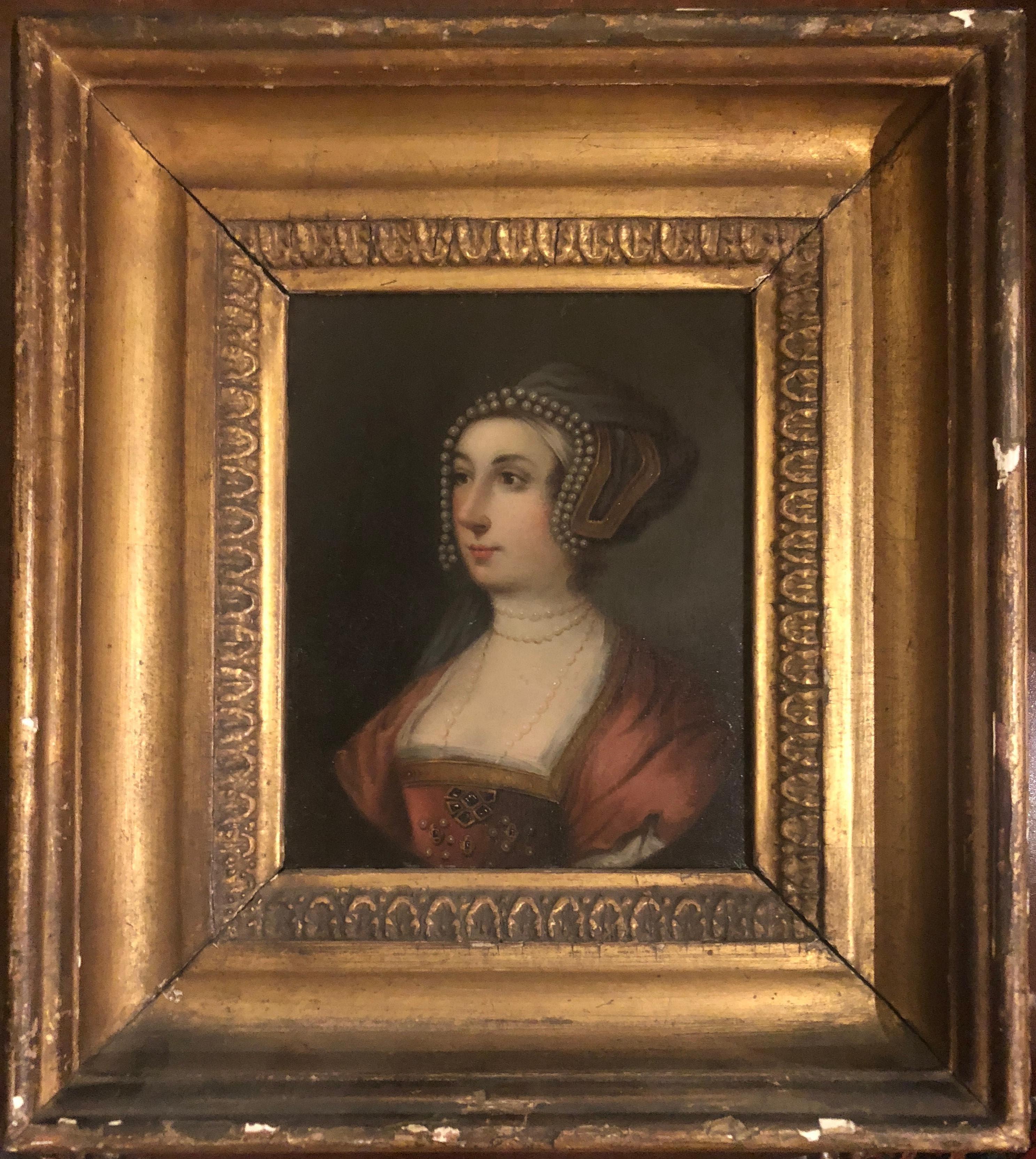 Unknown Figurative Painting - An Exquisite and Rare Portrait of Ann Boleyn (circa 1500-1536), Queen of England
