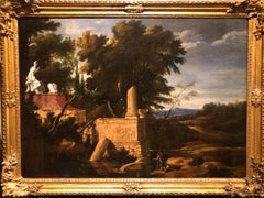 17th Century French Oil Painting Landscape with Classical Ruins