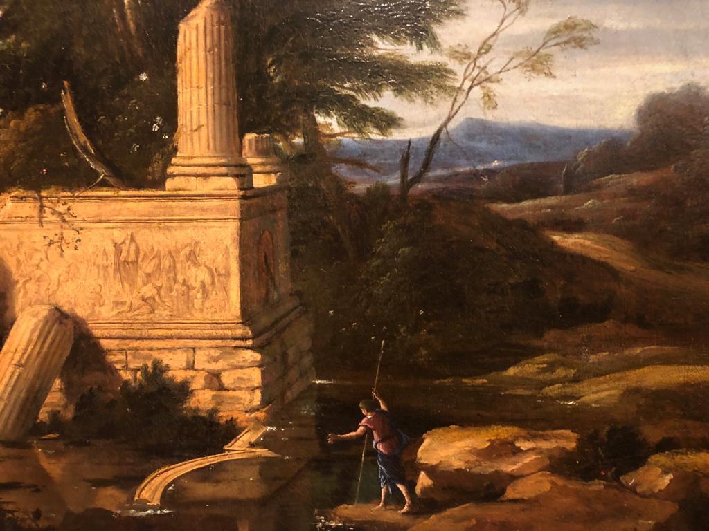 17th Century French Oil Painting Landscape with Classical Ruins (Braun), Figurative Painting, von Pierre Patel the Elder