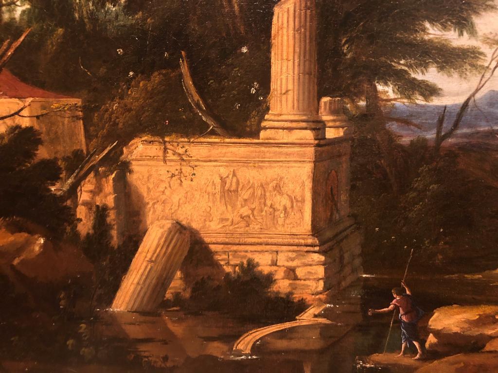 17th Century French Oil Painting Landscape with Classical Ruins 1