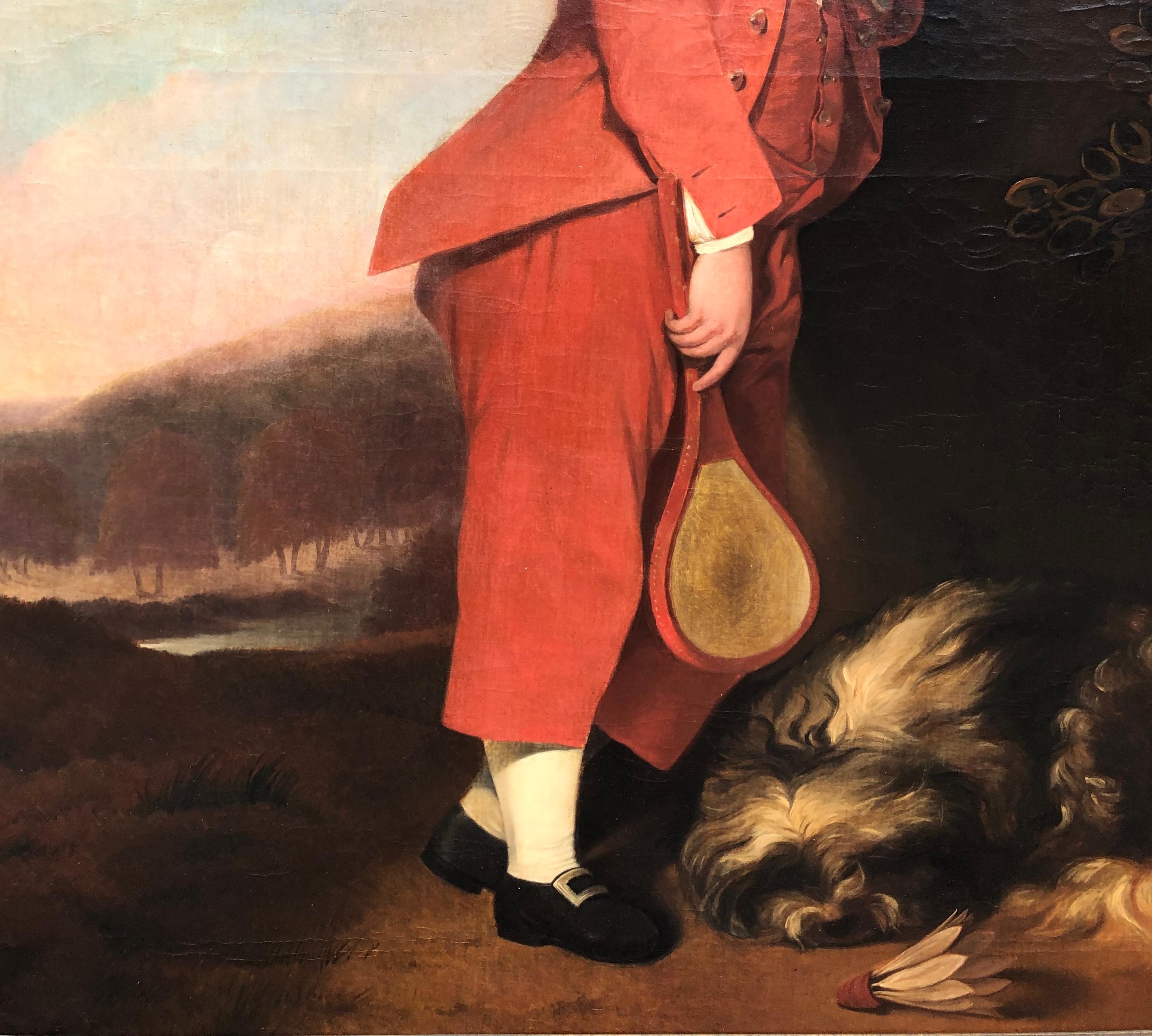 A Large Full-Length Portrait of a Boy in Red with Badminton Paraphernalia - Victorian Painting by Unknown