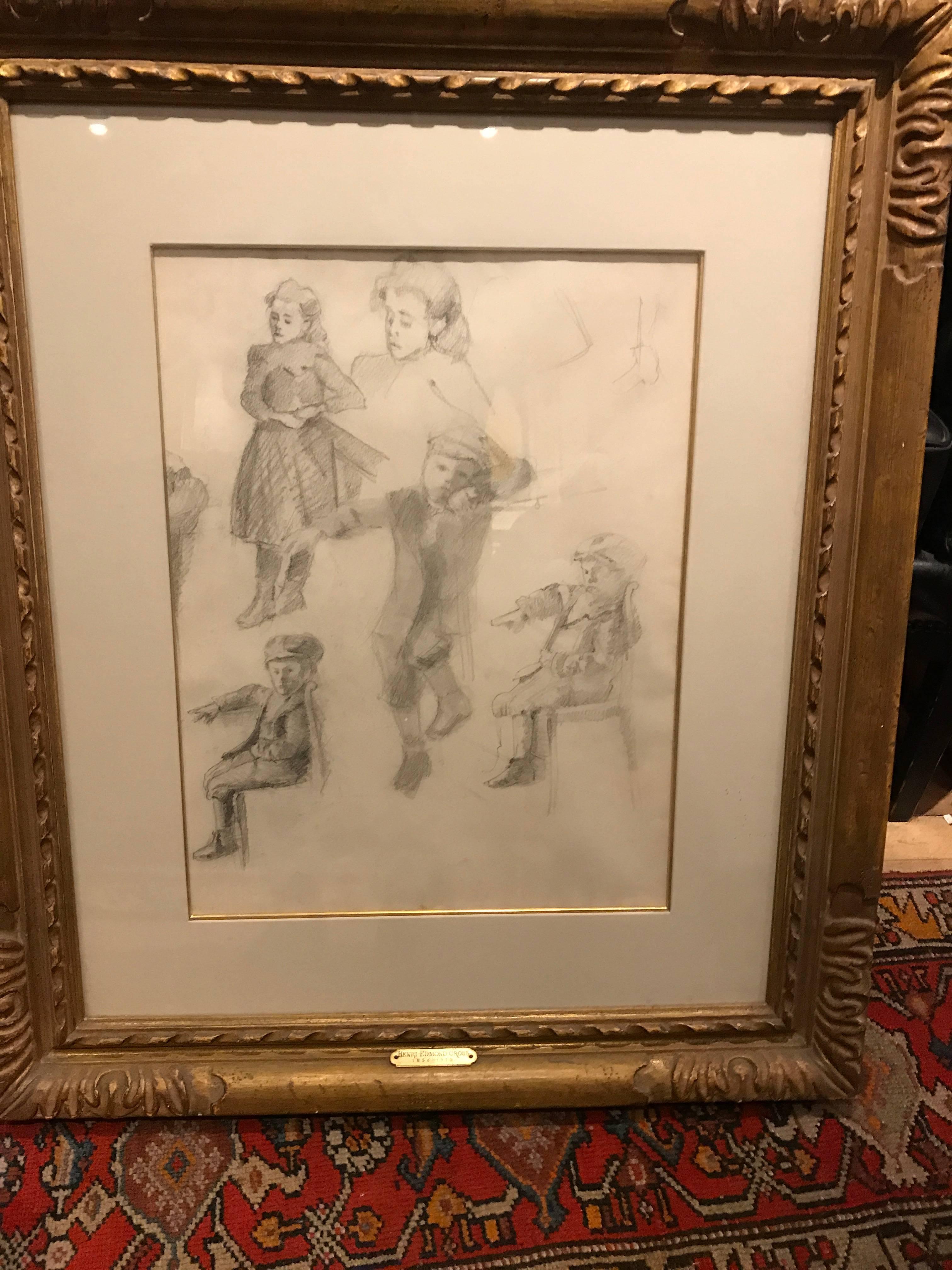 Early 20th Century Neo-Impressionist Portrait Drawing on Paper - Figural Studies