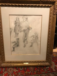 Antique Early 20th Century Neo-Impressionist Portrait Drawing on Paper - Figural Studies