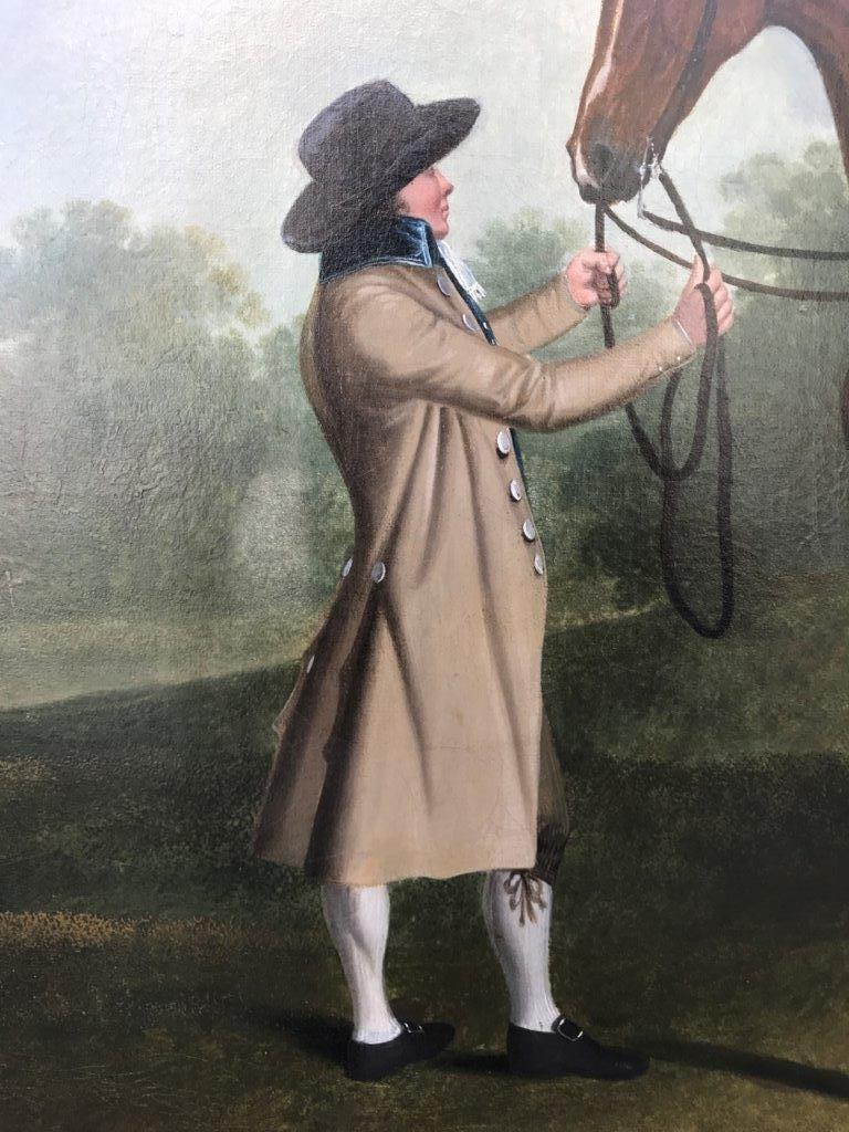 Peinture à l'huile du 18e siècle représentant un cheval et son maître - chasseur et chasseur - Maîtres anciens Painting par Charles Towne