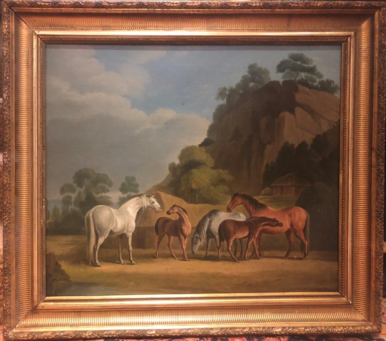 Daniel Clowes Landscape Painting - 19th Century Oil painting of horses - Mares and Foals in a Landscape