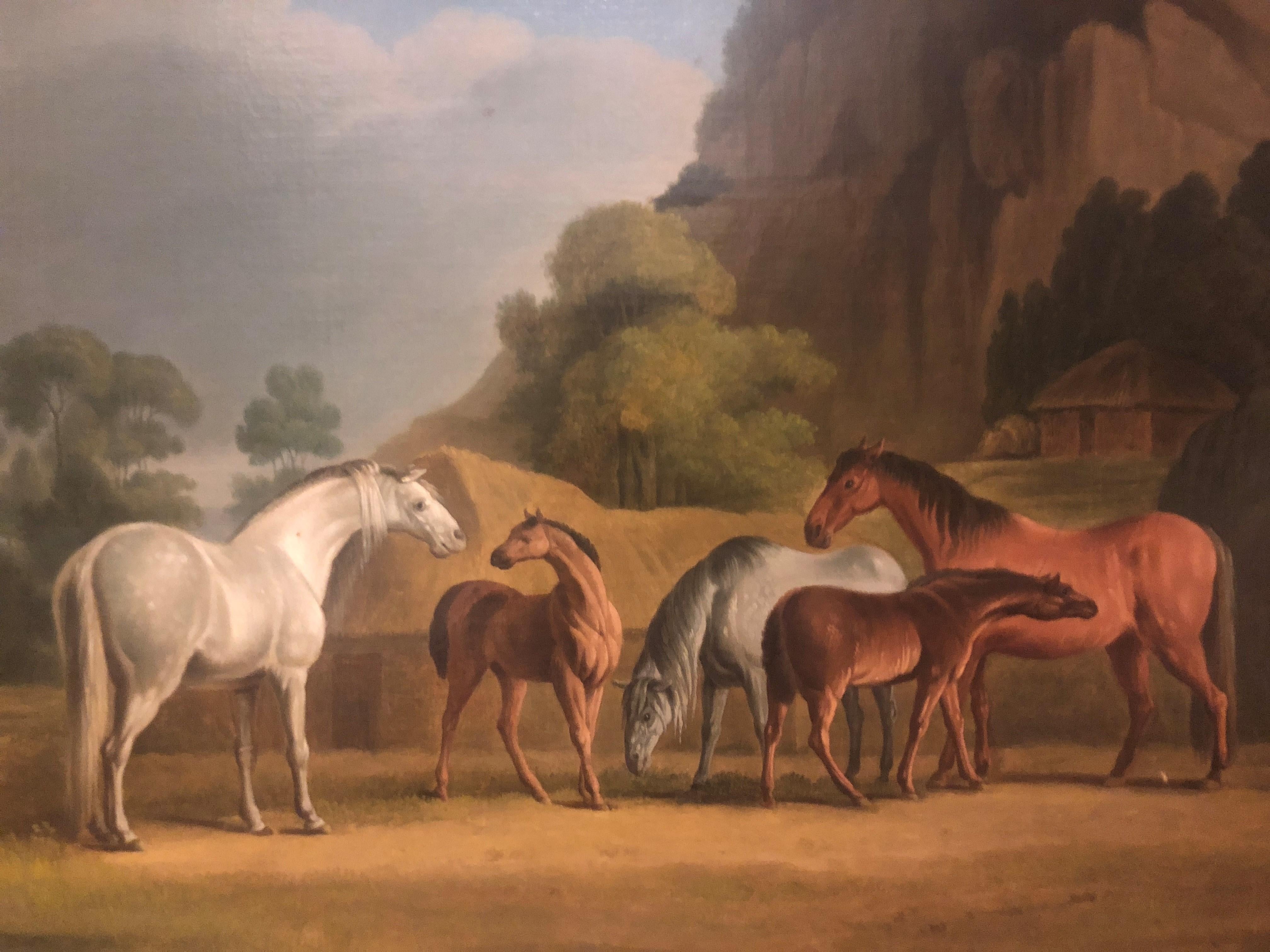 Ölgemälde von Pferden aus dem 19. Jahrhundert – Mares und Foals in einer Landschaft – Painting von Daniel Clowes
