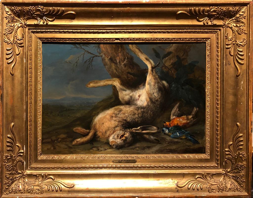 Philipp Ferdinand de Hamilton Animal Painting - Exquisite C17th Oil Painting - Still Life with Hare & Song Birds in a Landscape