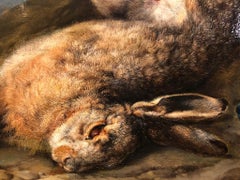 Exquisite C17th Oil Painting - Still Life with Hare & Song Birds in a Landscape
