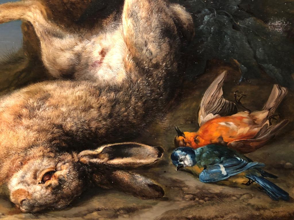 Philip Ferdinand de HAMILTON (1664-1750)
Still Life with Hare and Song Birds in a Landscape
Oil on panel
Circa 1690
11.5 x 17 inches;
19 x 24.5 inches, inc. frame

De Hamilton was born in Brussels as the son of the Scottish painter James de