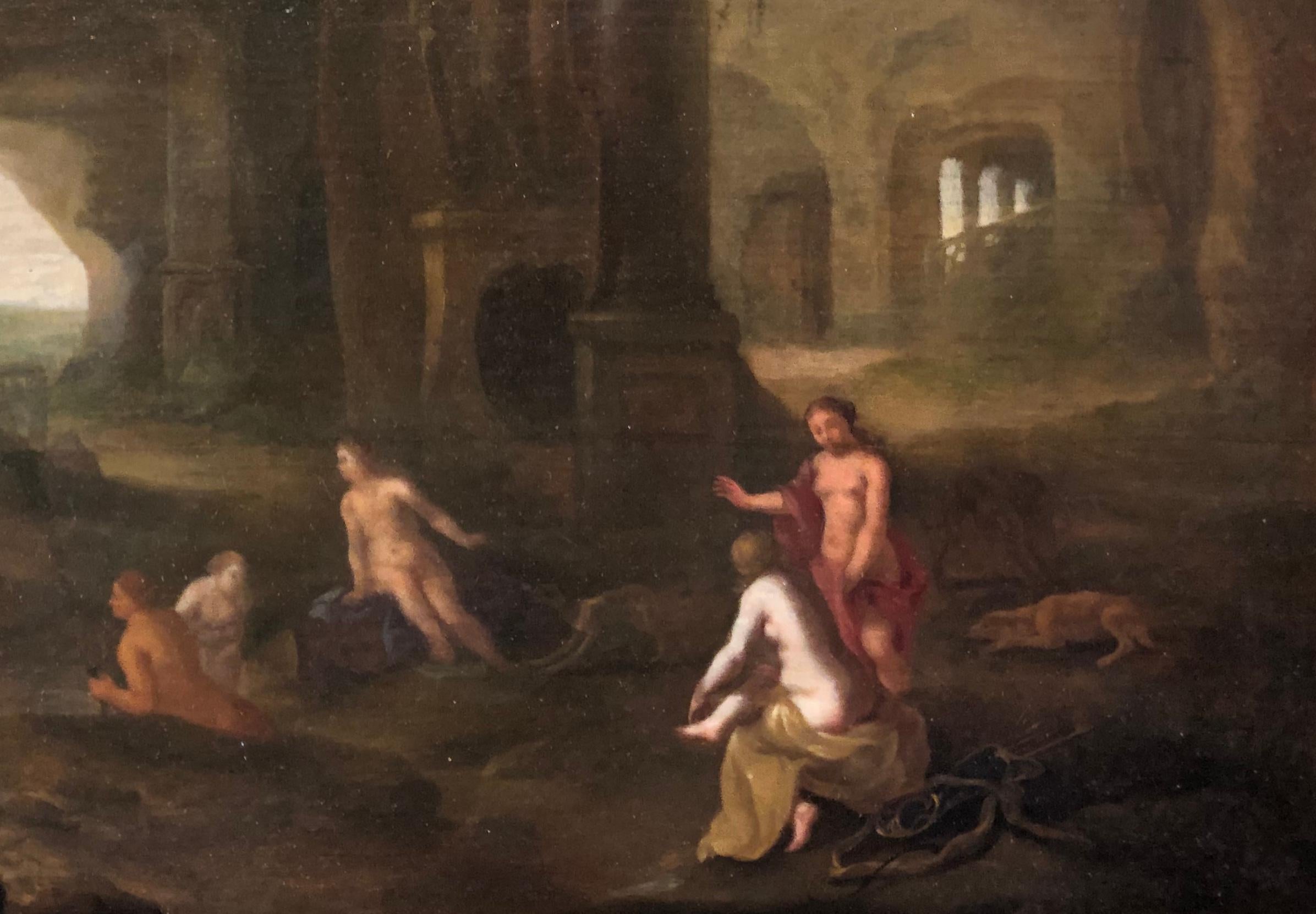 17th Century Classical Oil Painting - Diana With Her Attendants in a Grotto 1