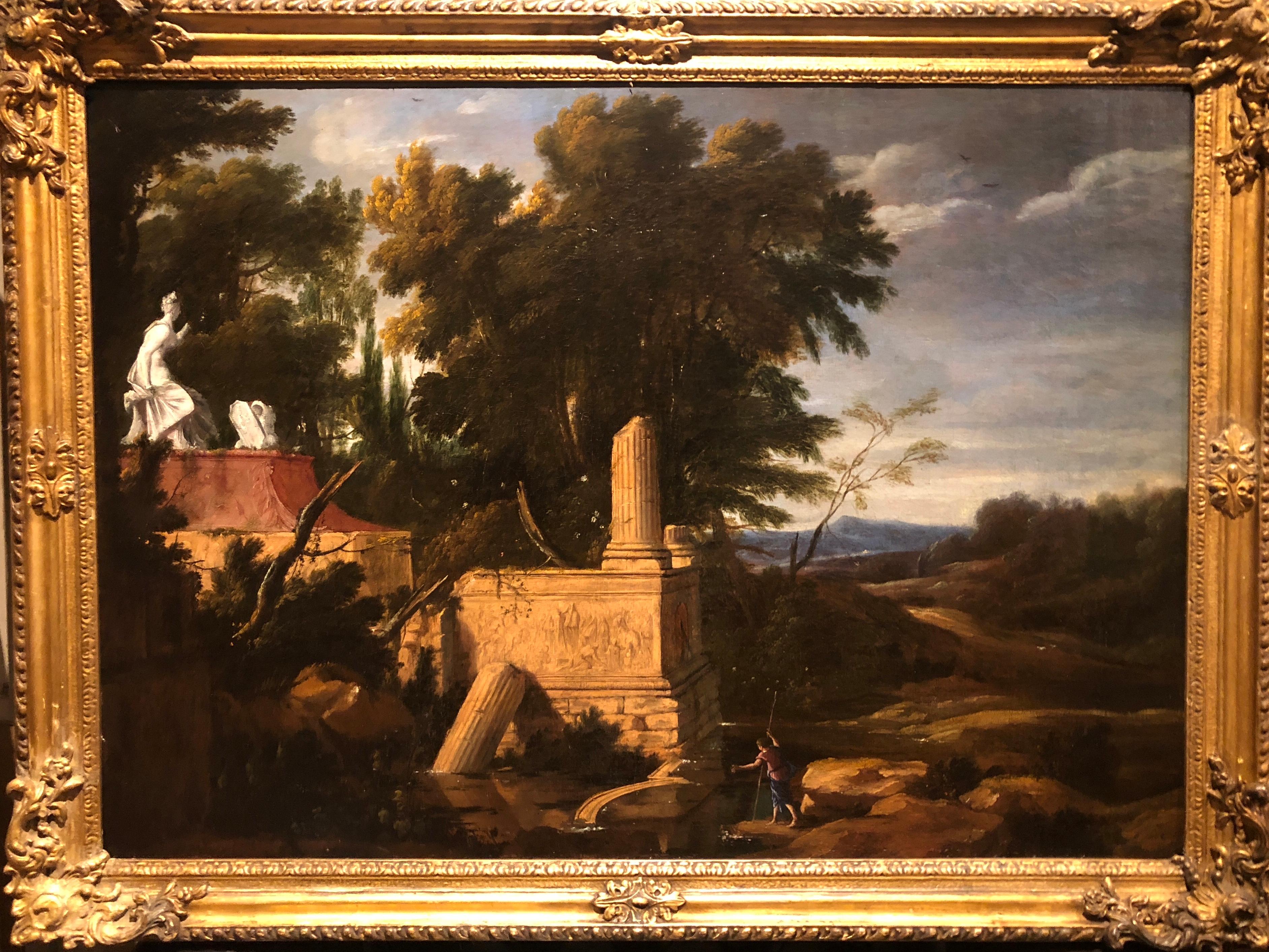 Pierre Patel the Elder Figurative Painting - 17th Century French Oil Painting Landscape with Classical Ruins