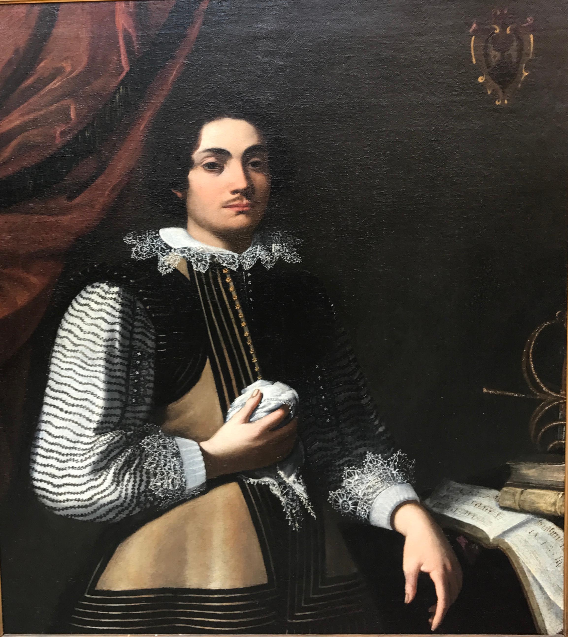 Italienisches Ölgemälde des 17. Jahrhunderts, Porträt des Musikers Prodigy Girolamo Frescobaldi – Painting von Antiveduta della Grammatica