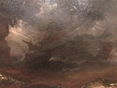 17th Century Oil Painting Still Life: Turtles & Fish with a Ship in Stormy Seas