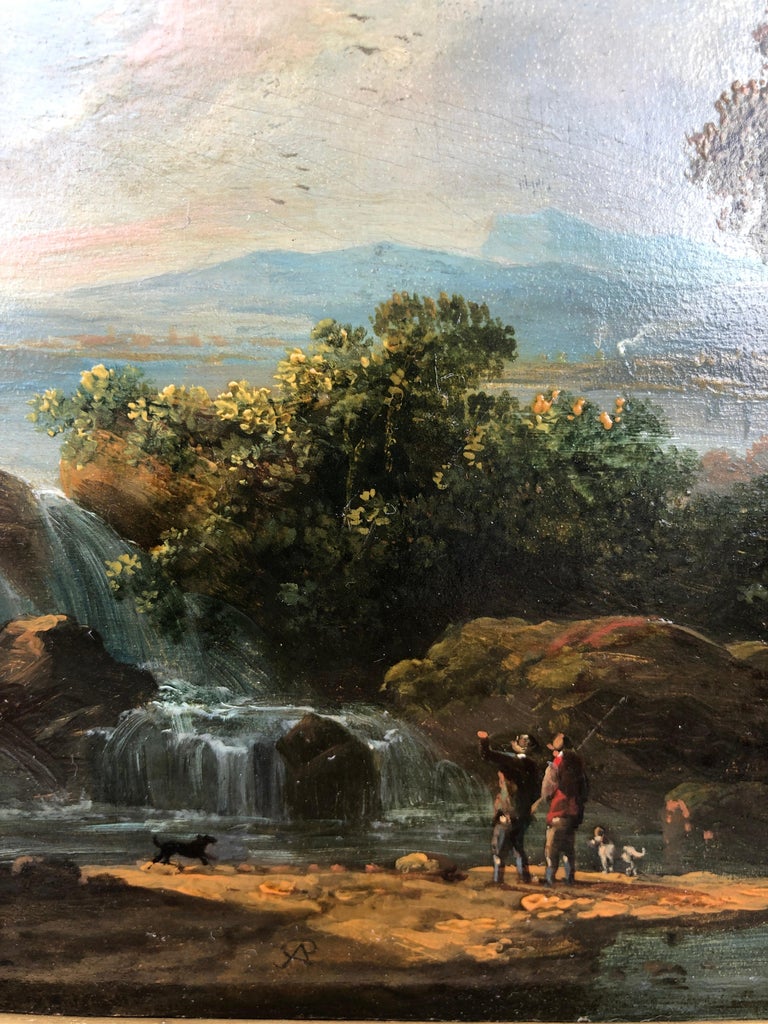 Abraham Pether (1756-1812)
Pair of Arcadian English landscapes
Oil on Panel
Signed in Monogram
11 X 14 inches framed

Born in Chichester, Sussex in 1756 Abraham Pether would go on to become an extremely talented landscape painter as well as a