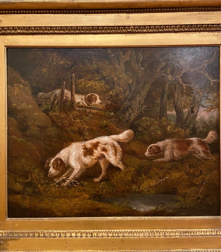 A Pair of 18th Century Spaniels and Pointers Hunting - Brown Animal Painting by Ramsay Richard Reinagle
