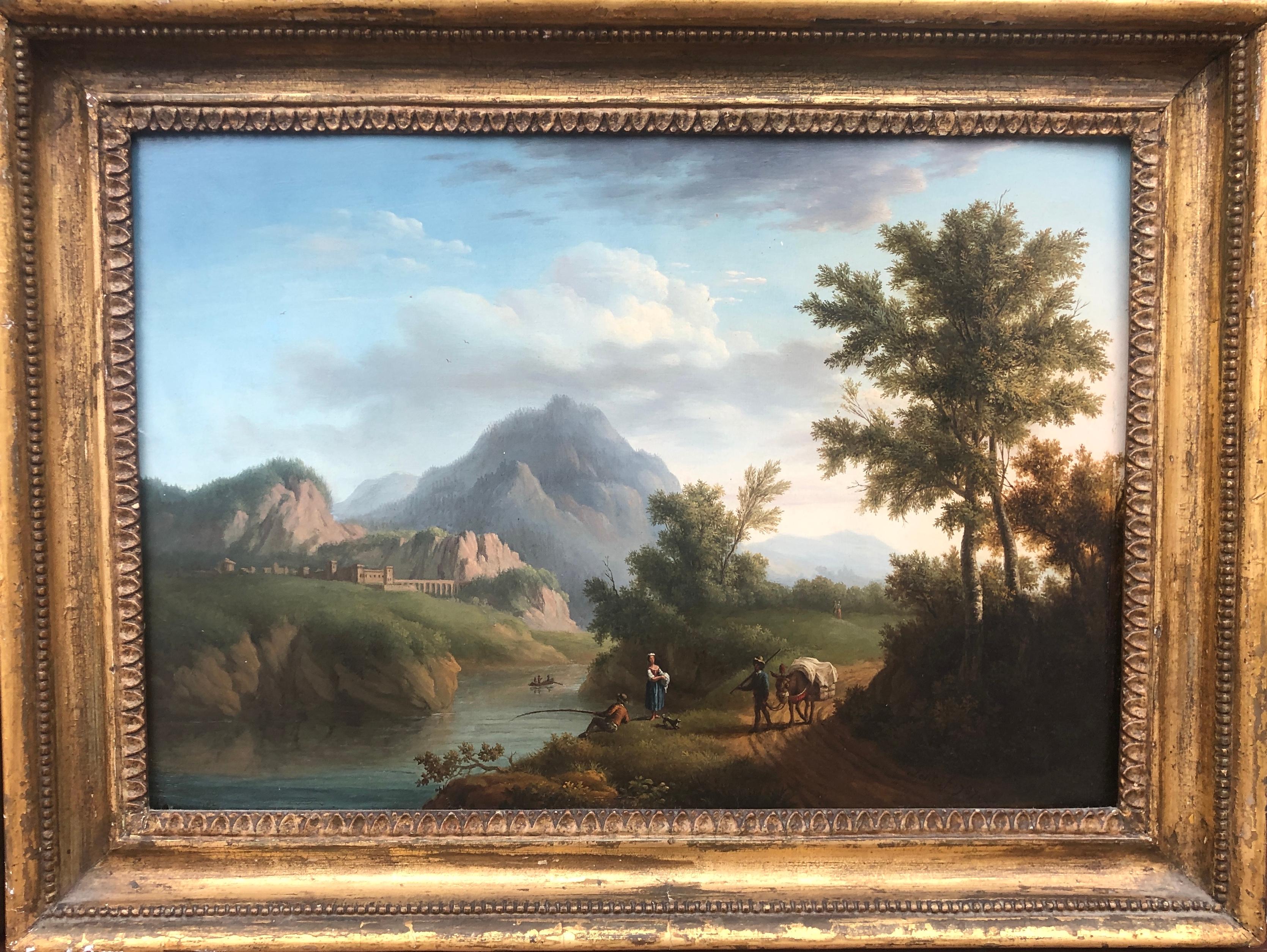 Pair of 18th Century Landscapes on Panel - Brown Landscape Painting by Petit