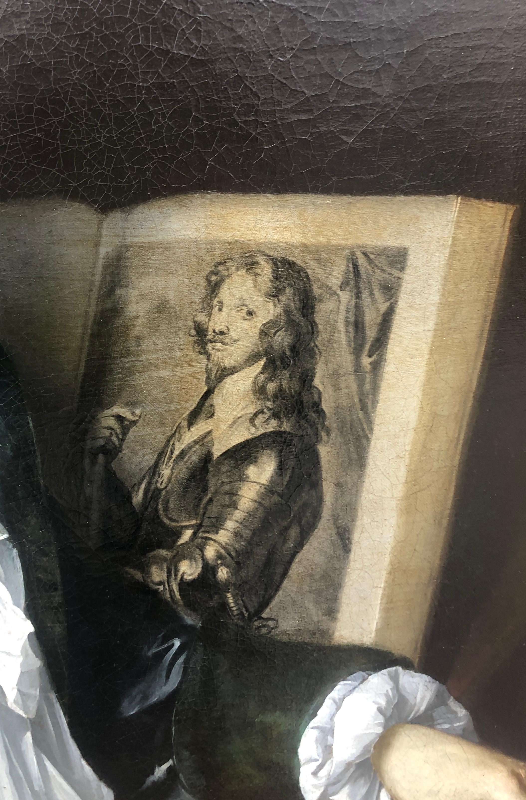 18th Century Portrait of George Vertue with an Engraving of The Prince of Savoy - Painting by Thomas Gibson