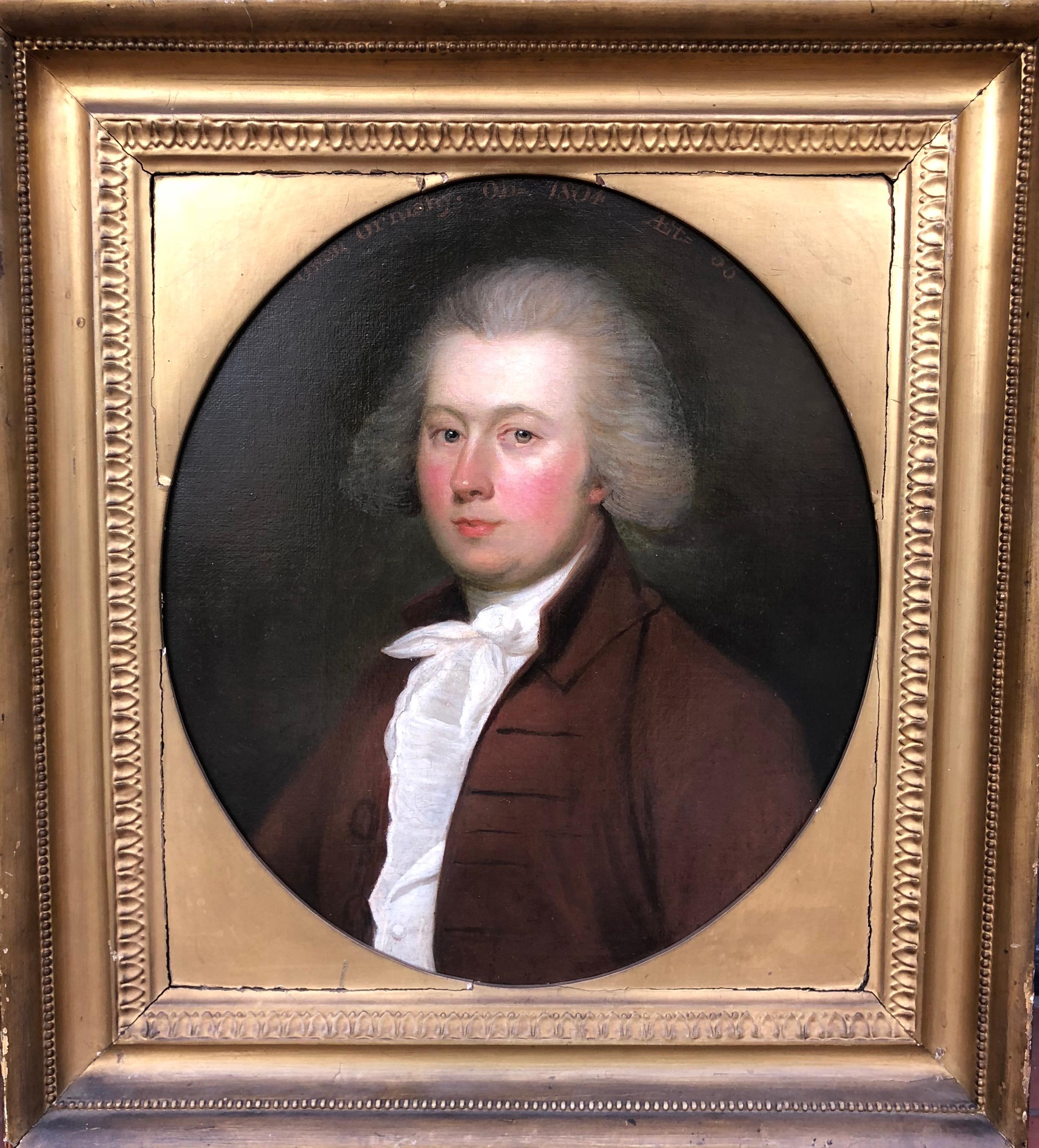 Attributed to Gainsborough Dupont Portrait Painting – Porträt von Owen Ormsby, Büstenlänge, in braunem Mantel