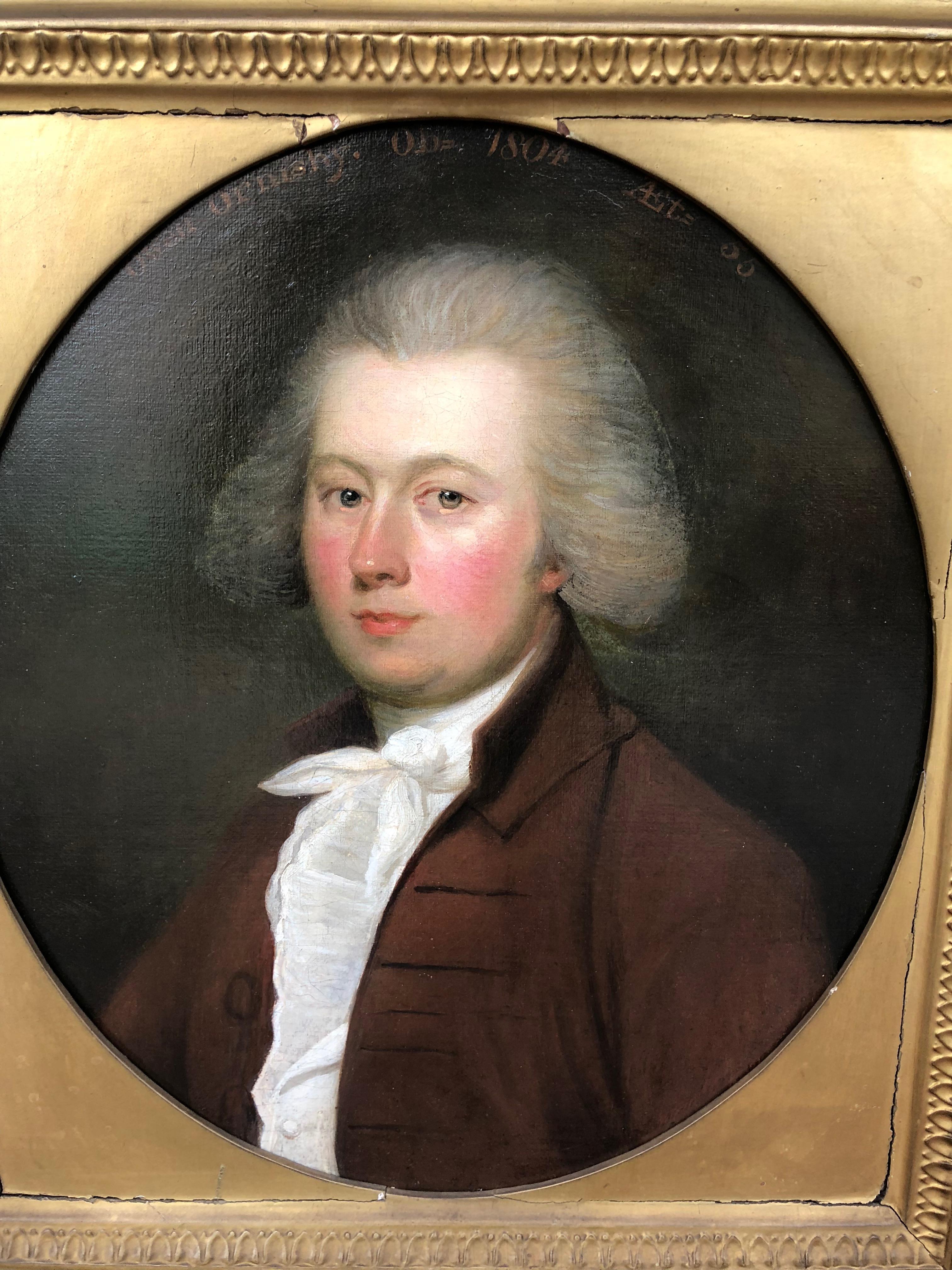 Portrait d'Oliver Ormsby, long du buste, dans un manteau brun - Painting de Attributed to Gainsborough Dupont