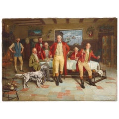 Antique Group portrait painting after the hunt, oil on canvas