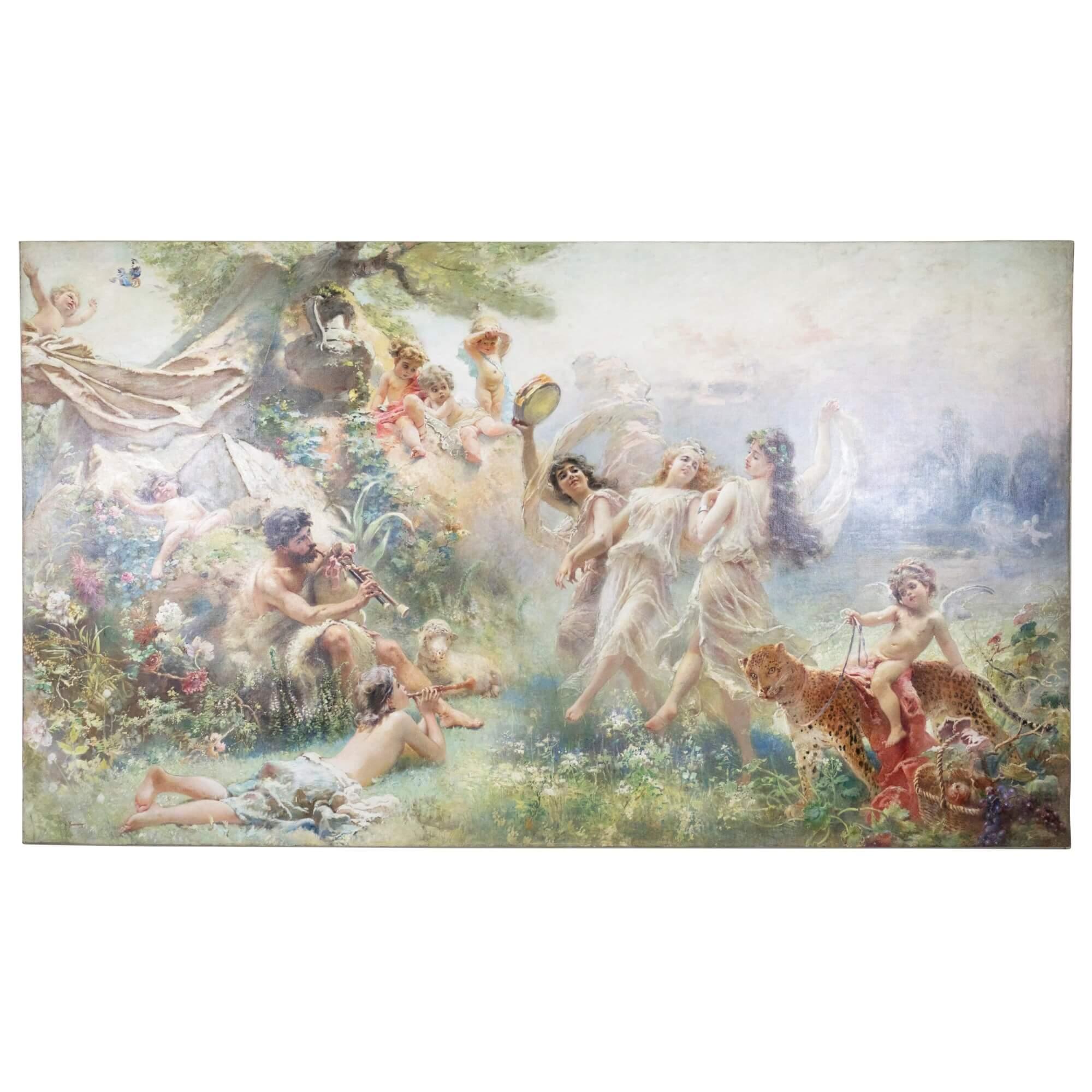 Konstantin Egorovich Makovsky Landscape Painting - 'Happy Arcadia' large mythological oil painting by Makovsky 